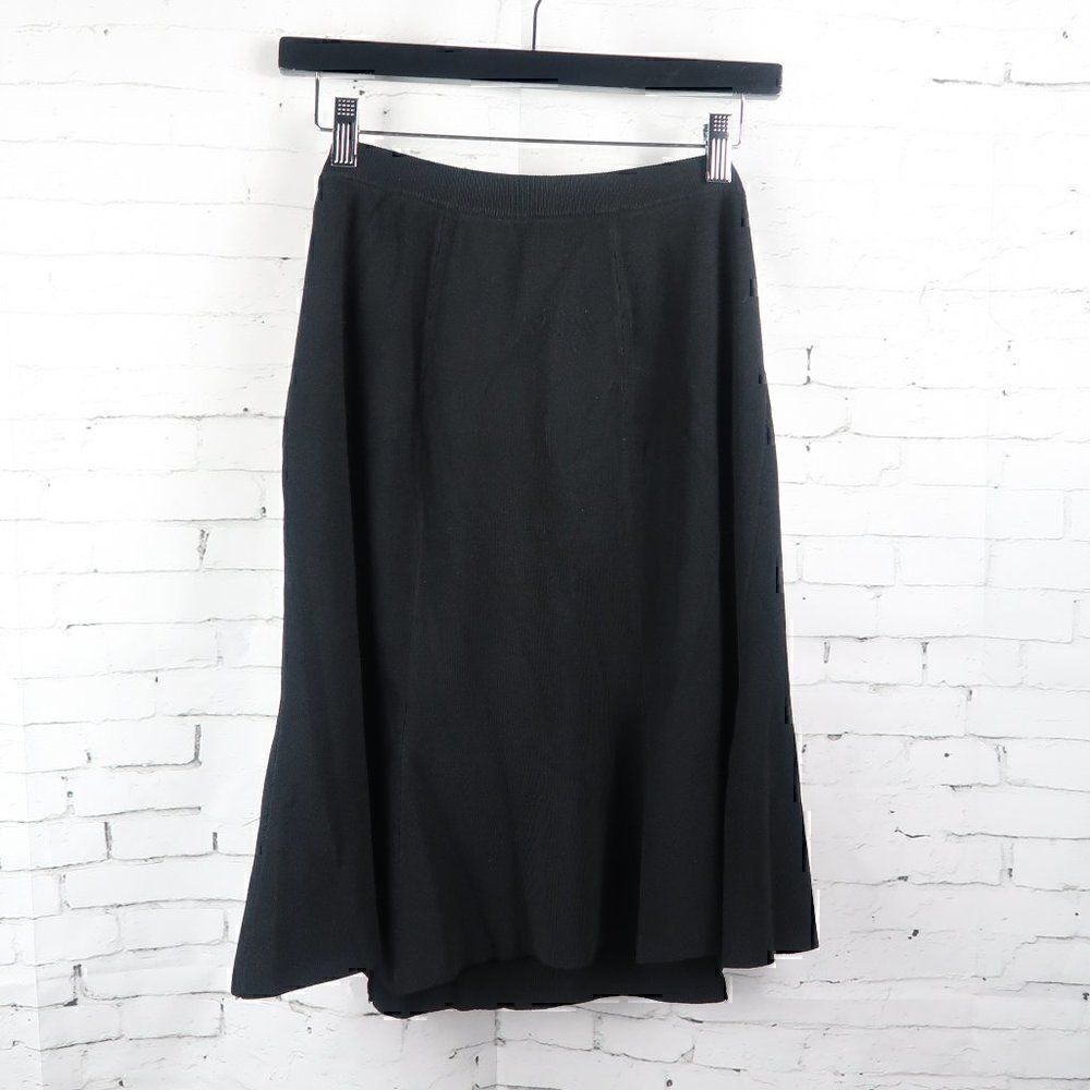 DUE PER DUE BLACK RIBBED STRETCHY OFFICE BUSINESS WORK MIDI SKIRT SIZE SMALL